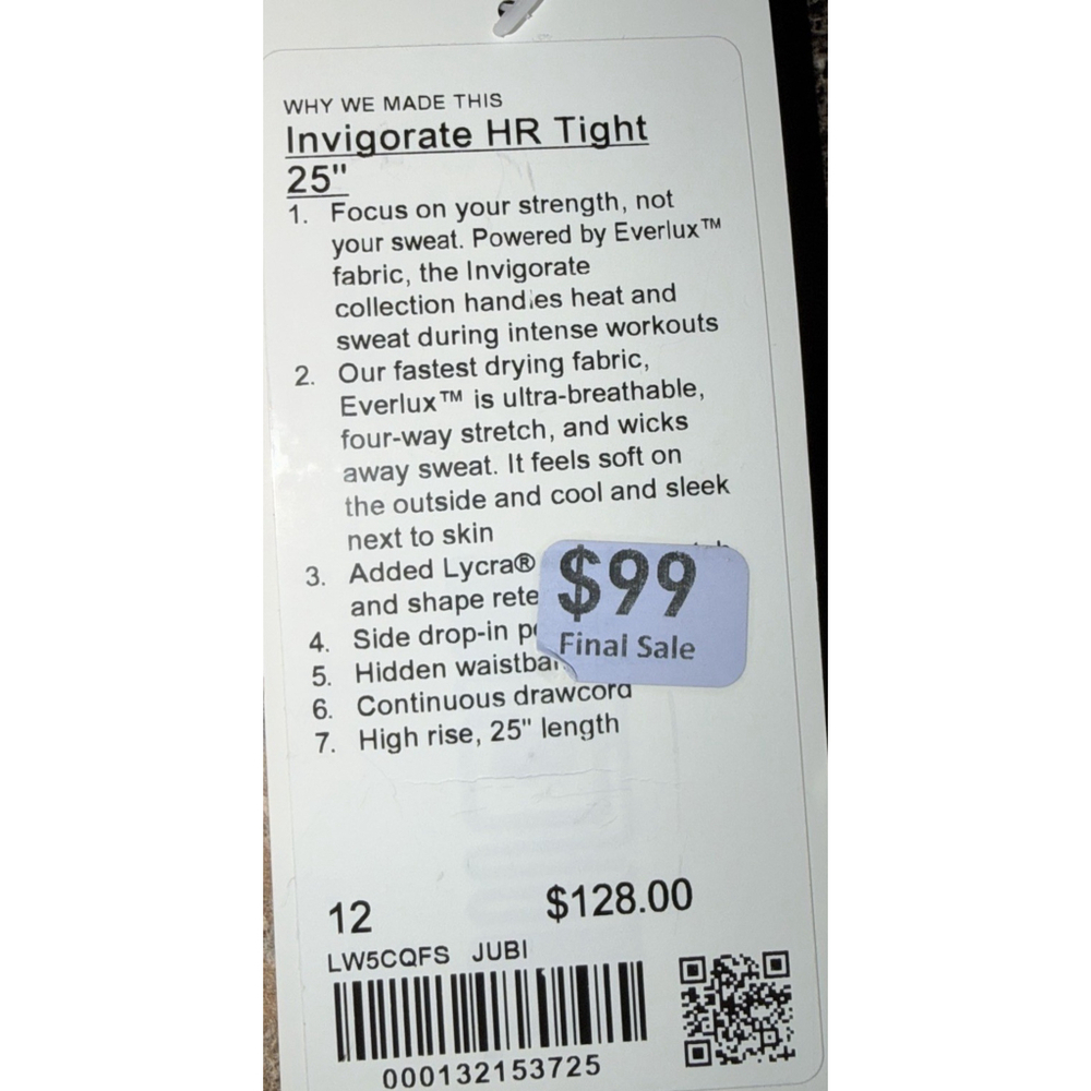 LULULEMON INVIGORATE HIGH RISE LEGGING 25” WITH POCKETS JUBILEE COLOR SIZE 12 - Picture 5 of 7
